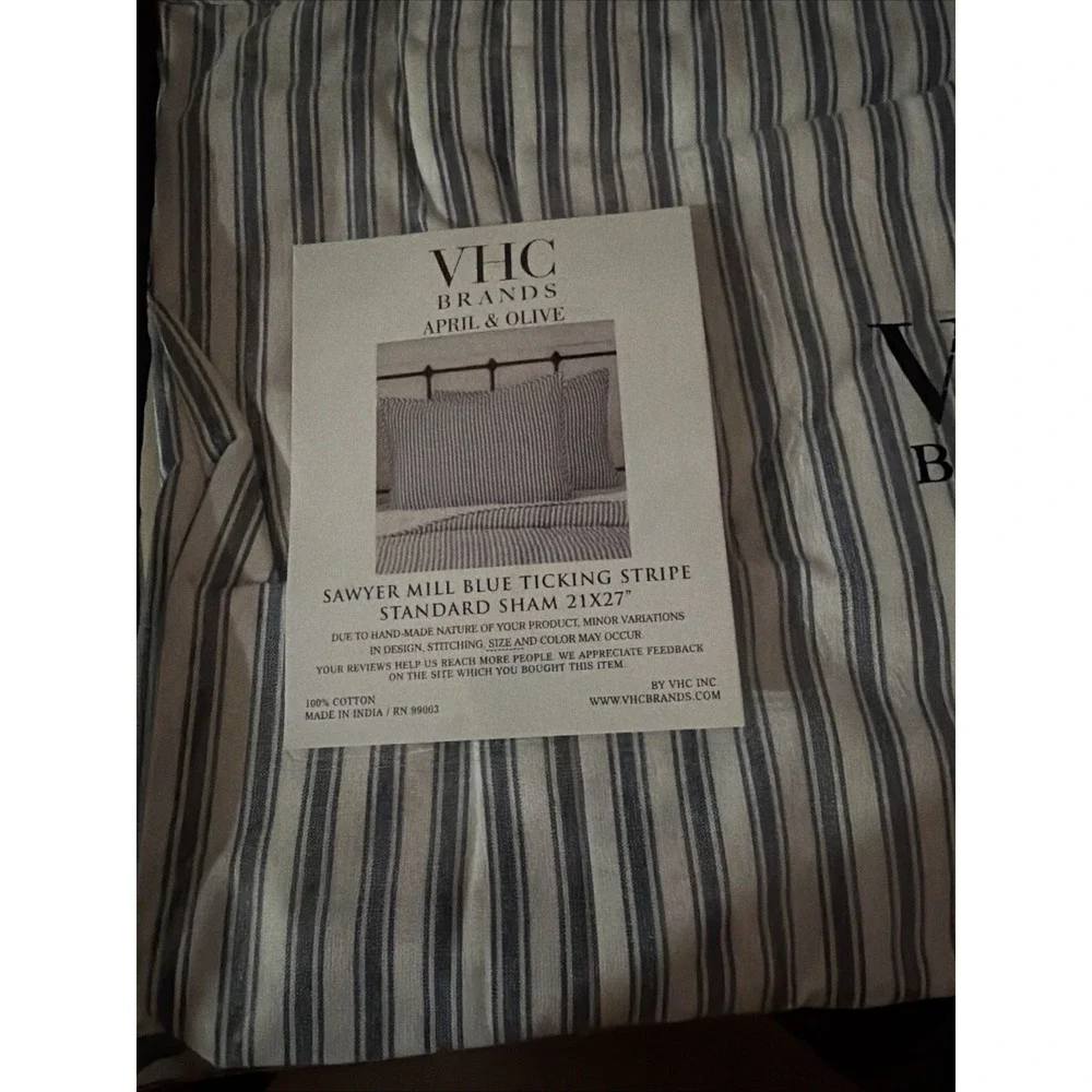 Sawyer Mill Farmhouse Blue Ticking Stripe Standard Sham 21x27 VHC Brands Cottage
